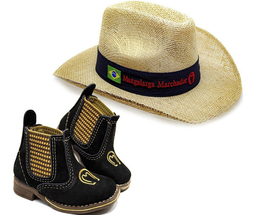 Kit Chapeu Infantil Mangalarga + Bota Country Cowboy Rodeo