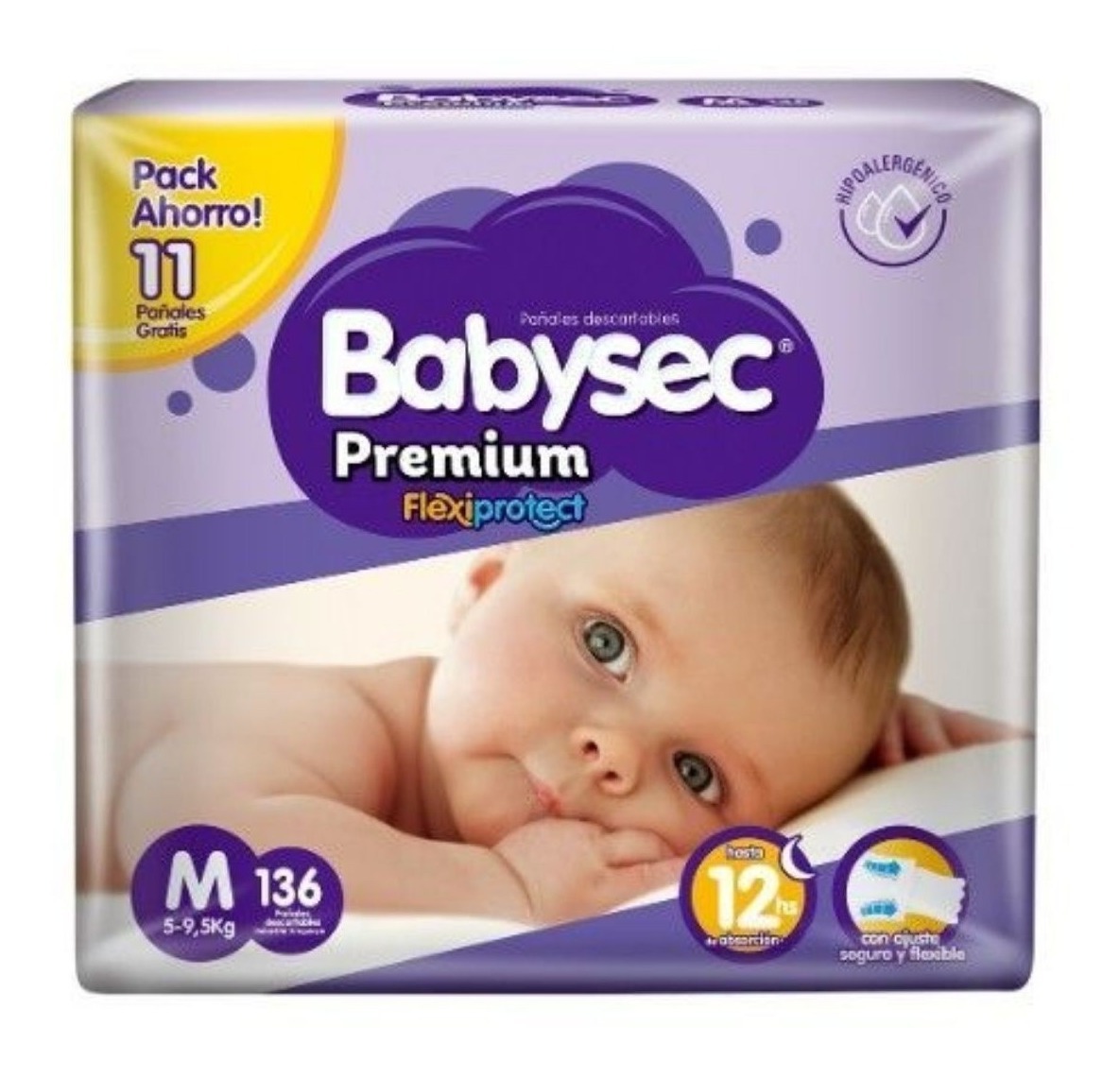 Pañales Babysec Premium talle M 136 U	