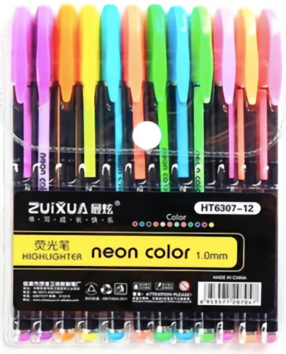 Plumas Gel Colores Neón Pastel O Metálico 1.0mm Glitter 12pz