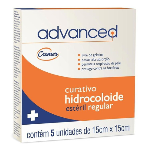 Curativo Hidrocolóide Advanced 15x15cm Regular C/5un Cremer
