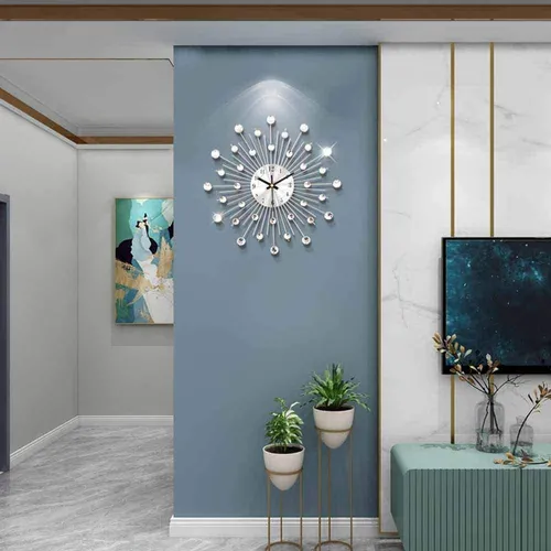Reloj De Pared Moderno En Tono Plateado Para Sala De Estar,