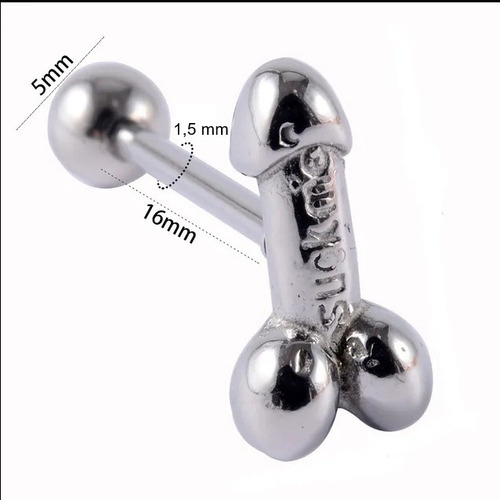 Aro Piercing Barbell De Lengua Modelo Pene Acero Quirúrgico