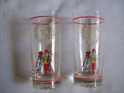 Lote De 2 Hermosos Vasos Vintage - Tú Y Yo