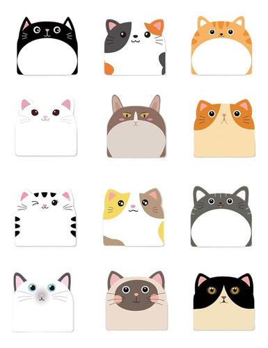 12piezas De Papel De Notas Adhesivas Para Gatos,30hojas/bloc