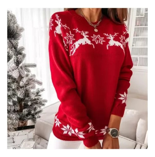 Suéter Con Cuello Puesto O Cómodo Estampado Navideño