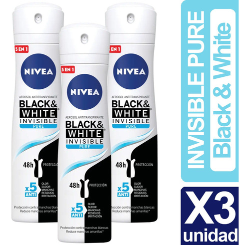 Desodorante Nivea Black & White Invisible Pure Pack X 3