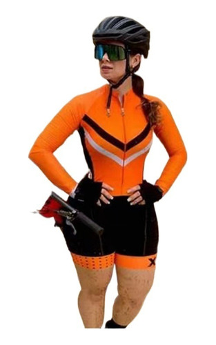 Mono Largo Mujer Ciclismo Montaña Triatlón Naranja