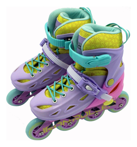 Combo De Patines Ajustables Rainbow Casco Y Protecciones Md 21-24mx Multicolor