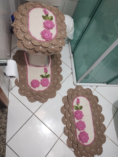 Jogo De Banheiro Em Crochê Com 3 Peças