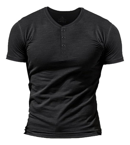 Playera Hombre Cuello Henley Casual Cómoda Manga Corta