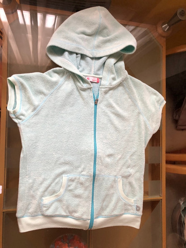 Campera Manga Corta Con Capucha Celeste Talle S 100% Algodon