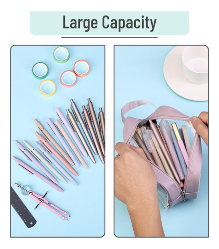 Bolsa Transparente Rosa Para Lápices Y Maquillaje Infantil