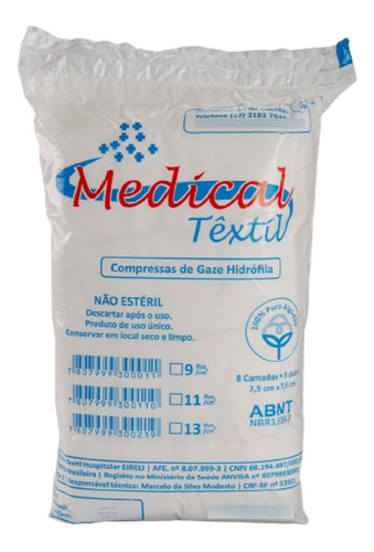 Imagem 2 de 4 de Compressas De Gazes 13 Fios 10 Pct Com 500 Unidades + Brinde