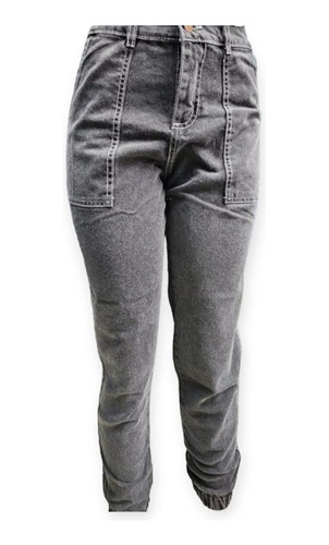 Pantalon De Jeans Mujer Jogger Con Puño Y Bolsillos Rigido