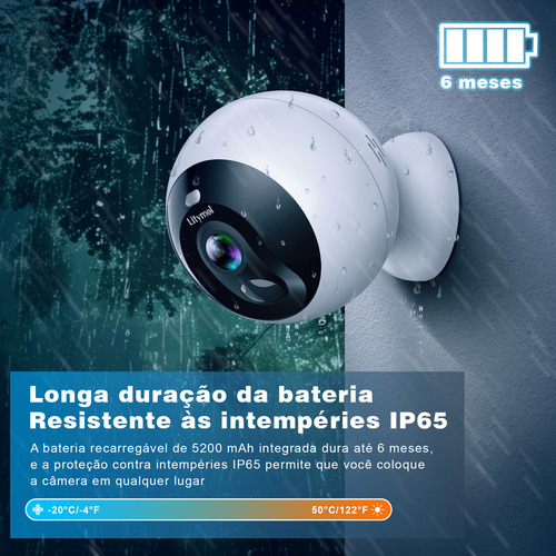 Câmera De Segurança Externa Wifi Com Montagem Magnética 2k Sem Fio Para Ambientes Camera Interna Com Detecção De Movimento Por Ia, Microsd 32gb/armazenamento Em Nuvem, Visão Noturna Colorida, Branco