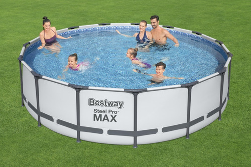 Piscina estructural redonda Bestway 56488 con capacidad de 14970 litros de 4.57m de largo x 4.57m de ancho de 4.57m de diámetro gris diseño piedra prismática