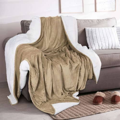 Manta Sherpa Tamaño Individual Cafe Reversible Forro Polar