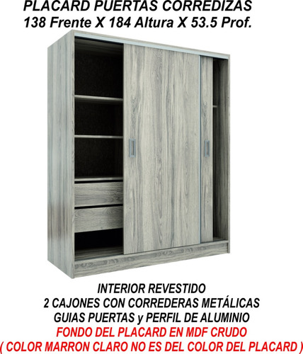 Placard Orlandi Suave 1.38 color abedul de mdp con 2 puertas corredizas