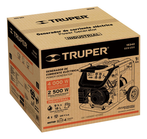 Generador Electrico 2500w 6.5hp 25a Con Ruedas 240v C/aceite