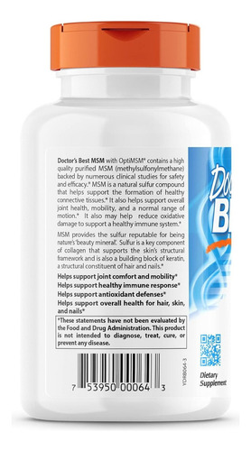 Msm 1000 Mg Con Optimsm Doctor's Best 180 Cápsulas