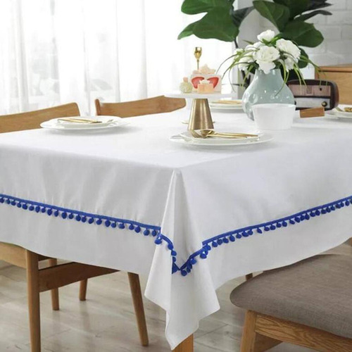 Pom Cortina Borla Flecos Ribete Trenzado Costura Cinta Azul