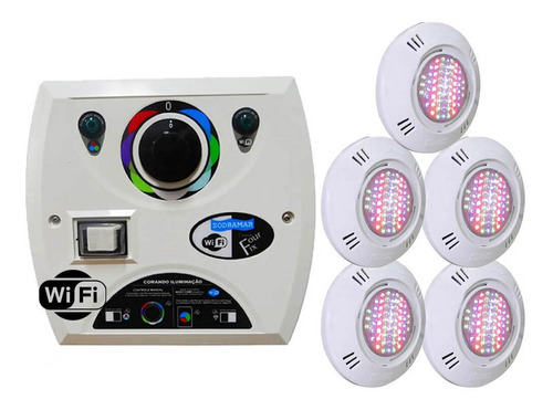 Kit 5 Led Piscina Sodramar Rgb Colorido Smd 9w Central Wifi 110V/220V