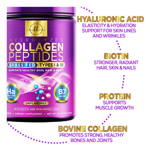 Péptidos De Colágeno En Polvo Hello Lovely! Sin Sabor 560 G