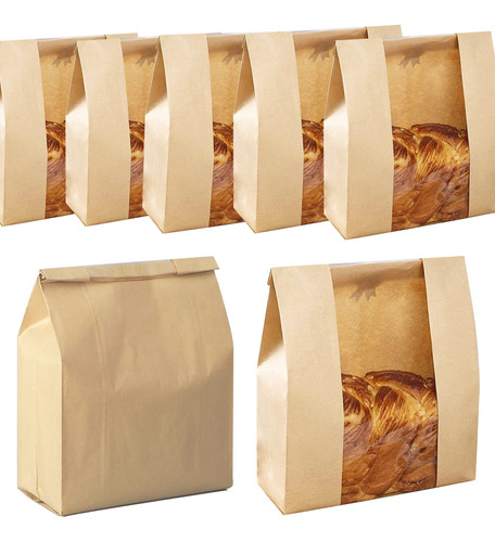 Paquete De 100 Bolsas De Pan De Papel Con Ventana, Bolsas De