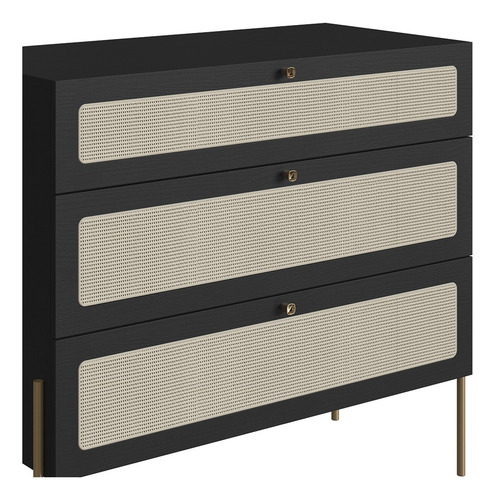 Cômoda Para Quarto 3 Gavetas Pé Metal Arlo A10 Nero/dourado