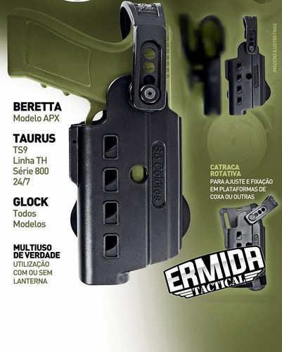 Coldre Cinto Pistola Com Lanterna Ts9 Apx G17 G19 G22 Pt Th