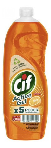 Detergente para lavavajillas Cif Active Gel Cítrica concentrado naranja en botella 300 ml