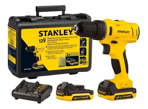 Taladro percutor atornillador inalámbrico de 10mm Stanley SCH12S2K 12V + accesorios con maletín de transporte 220V