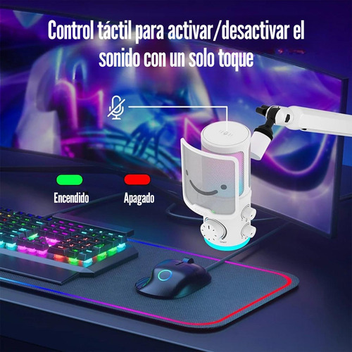 Micrófono Fifine Ampligame Tam6 Rgb Usb (incluye Brazo) Whit