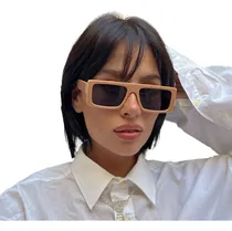 Comprar Anteojos De Sol Importados Rectángulo Futurista Sin Género Lente Obscuro Varilla Camel Brilloso Armazón Camel Brilloso Diseño Recto