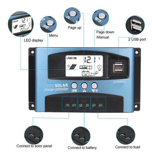 Imagen 2 de 6 de Controlador De Panel Solar Cargador Led Smart Controller 160