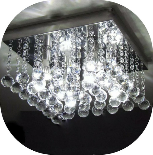 Lustre De Cristal Acrílico 40x40 Sala Quarto Hall Montado Cor Prateado 110V/220V