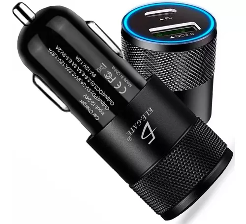 Cargador de mechero coche triple toma USB (2 USB-A y 1 USB-C) 38 W negro