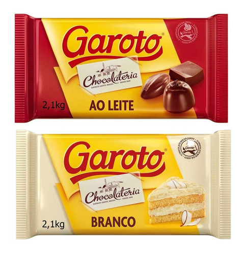 Kit Chocolate Ao Leite Garoto 2,1kg + Chocolate Branco 2,1kg