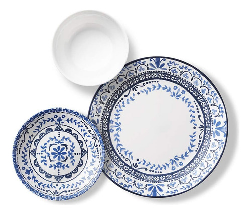 Juego De Platos Cocina Vidrio Azul 18 Pz 25.4 Cm 1338280