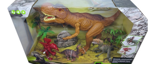 Set De 4 Dinosaurios Con T Rex Mediano Ruge Y Dragon Camina