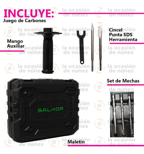 Rotomartillo Industrial Salkor 1500w 4300gpm Kit + Maletin