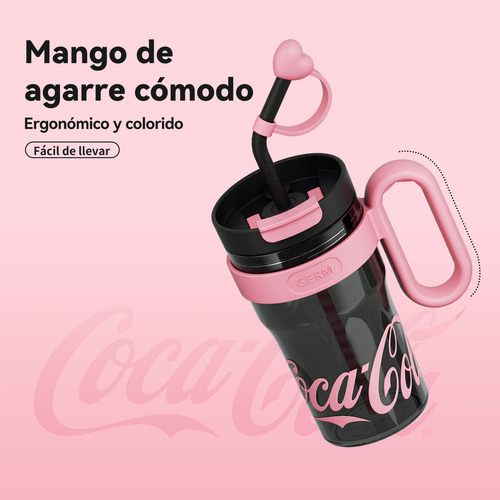Cocacola Vaso De Plástico Transparente Con Tapa 800ml De Tritan Alimenticio Con Asa Y Popote Para Bebidas Frías Y Calientes Verde