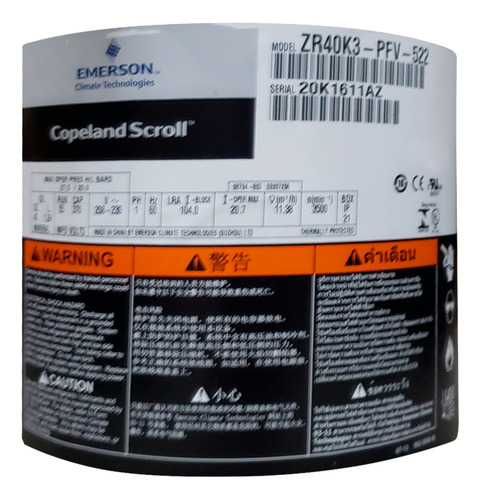 Compressor Scroll Copeland 3,3tr Mono 40.000 Btu/h 220v R22