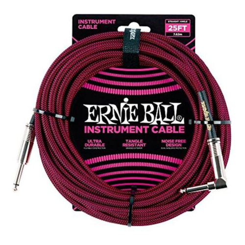 Ernie Ball 6062 Instrument Cable, 25', Braided Black/red Eeb