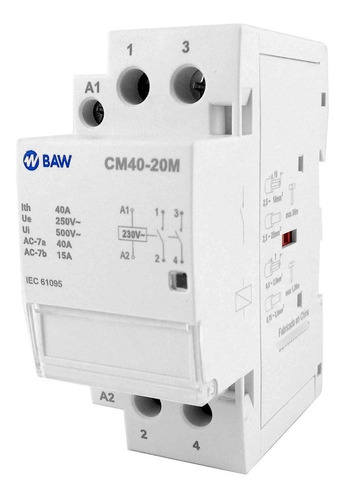 Contactor Modular Baw Bipolar Bobina 220v 40a Na Monofásico