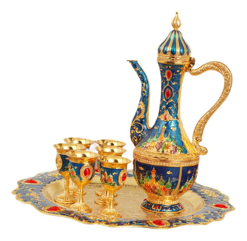 Juego De Tetera Turca Con 6 Tazas De Café Y Bandeja, Azul