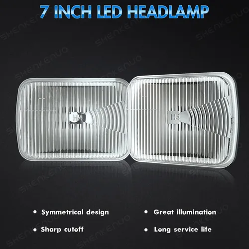 Para Carcasa De Faros Cuadrados De 7 Pulgadas + 9003/h4 Led