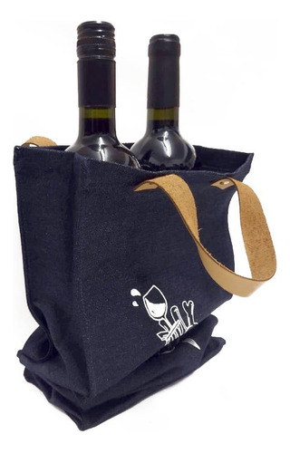 Bolsa Jean Y Cuero Para Botella De Vino Factura A O B