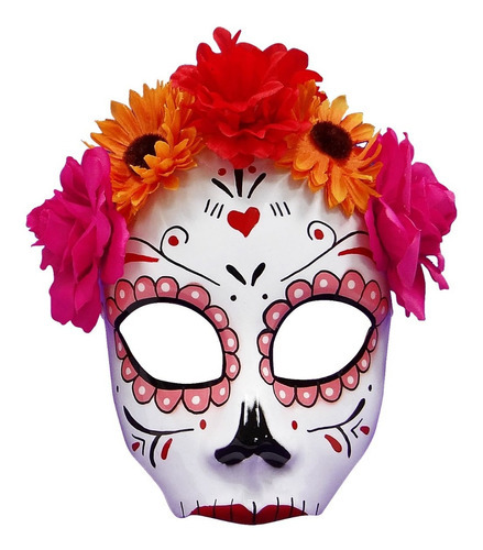 Antifaz Catrina Frida Kahlo Rosa Disfraz Halloween Fiesta Color Blanco