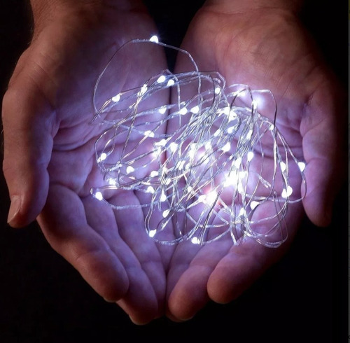 Imagen 3 de 4 de Guirnalda Blanca Alambre Led 2 Mts Microled Pilas Decoracion